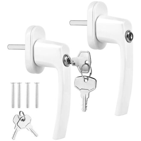 Poignée de fenêtre en aluminium blanc, poignée de fenêtre oscillo-battante avec clé, protection antivol, fenêtre de sécurité enfant，
