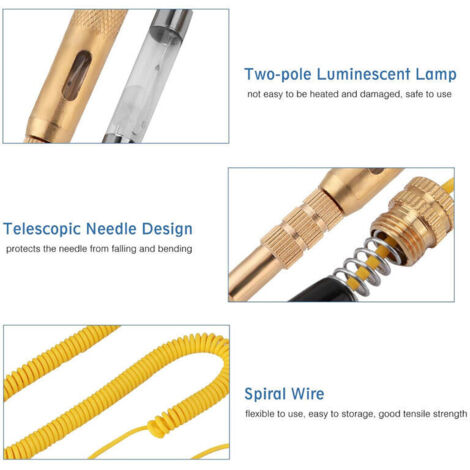 2 Testeurs De Tension Auto 6V-24V - Stylo Testeur Avec LED, Pince Crocodile Et Câble Extensible - Pour Voiture, Moto, Bateau - 6