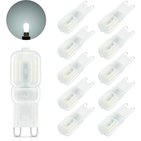 Ampoule LED G9, 3W Equivalent 30W Halogène Lampe, Blanc Froid 6000K, 300LM, Mini LED G9 Lampe Sans Scintillement, Non Dimmable, Angle du faisceau 360° pour Chambre Salon Cuisine, lot de 10