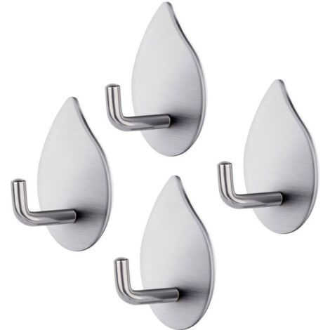 Crochet Adhésif, 4 Pièces Crochet Autocollant Acier Inox 304 Patere Murale Imperméable Résistant Porte Serviette Salle de Bain Capacité 3kg Crochet Mural pour Chambre Cuisine Salle de Bains
