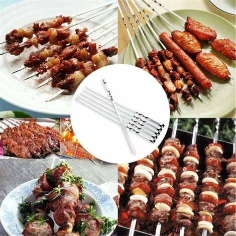 Lot De 10 Brochettes Japonaises Vintage - Manche Bois, Pique Inox - Fabriquées Au Japon