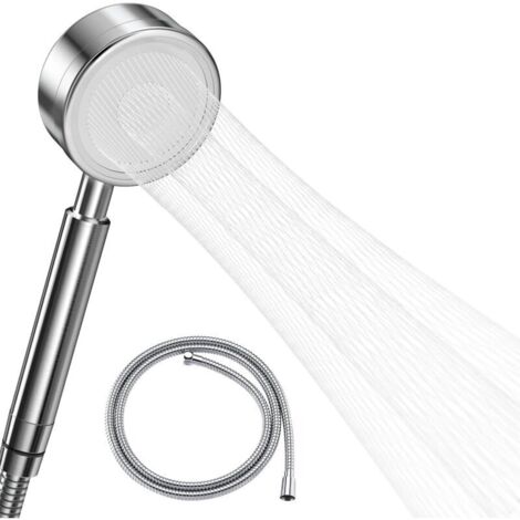 High Pressure Shower Head with 1.5m Hose, 304 Stainless Steel Bathroom Shower Head Water Saving Easy Installation - Waist Shaped Spray Method
