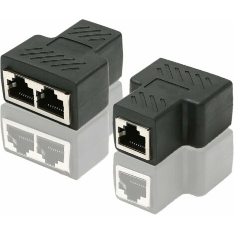 Adaptateur de répartiteur de Port Ethernet RJ45 CAT6 LAN 1 à 2 Coupleur de Port Femelle Double Femelle à Femelle, Paquet de 2 et Noir