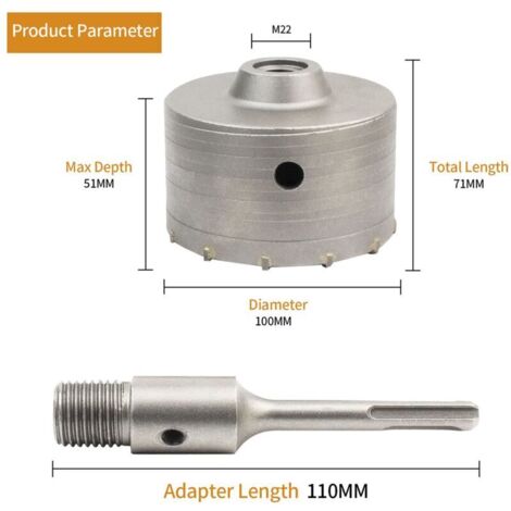 Scie Cloche Trépan Béton 110 Mm Avec Adaptateur SDS Plus - Neuf