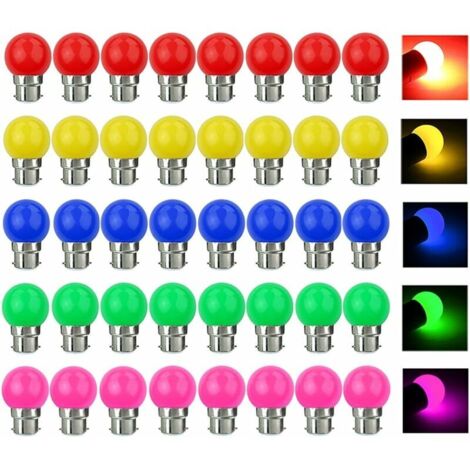 40 PC Ampoule LED Couleur B22 3W équivalente 30W 300LM AC 220V B22 Baïonnette Ampoules Guirlande Couleur LED Ampoules Multicolore pour Maison Bar Fête Décoration d'ambiance - Lot de 40 [Classe