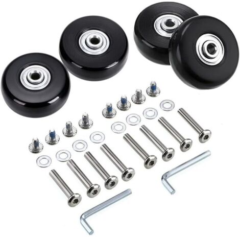 4pcs 50x18mm Bagages valise roues de rechange, roulettes pivotantes en caoutchouc roulettes roulements kits de réparation clés et vis d'axe,Noir (1/4)