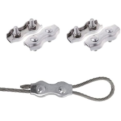 Serre Cable Acier, Serre Corde, Duplex Clips, M4 Double Serre-Câbles, Double Serre Câbles Inox, M4 Serre-Câbles en Acier Inoxydable pour la Fixation d'un Auvent de Corde à Linge, 4 Pièces