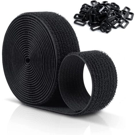 Sangles Scratch Velcr Réutilisables 10 M X 20 Mm, Sangles De Câble Réglables Avec 50 Boucles En Plastique, Libre De Couper Attaches De Câble Velcr En Nylon Noir (1/4)