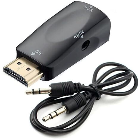 Convertisseur HDMI vers VGA - Câble audio - Résolution vidéo - Adaptateur compact avec transmission audio - Jack 3,5 mm
