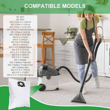 12Pcs Sac Aspirateur, Compatible Avec Le Pour Karcher Sacs Aspirateurs WD2 Plus, Karcher WD 3 Wd 3 Battery Kwd 1 Kwd 2 Kwd 3 Mv 3 Se4001 Se4002 Sac Aspirateur Universel 89810413