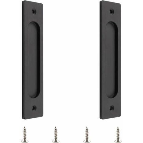 Poignée de porte coulissante rectangulaire, poignée de porte coulissante encastrée en aluminium avec vis de montage, adaptée aux portes coulissantes (noir mat, 2 pièces) (1/4)