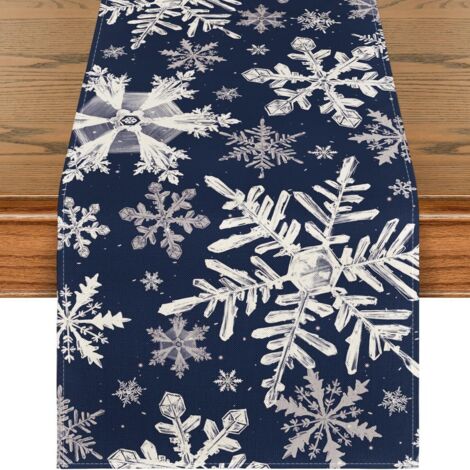 Chemin de Table Rouge Motif Bonhomme de Neige et Oiseaux - Lavable - Moderne - Hiver - Cuisine - Table à Manger - Décoration 40 x 140 cm, STYLE 3