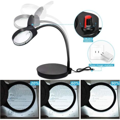 Lampe Loupe Sur Pied 2-en-1 10X 20X - Lumière LED 3 Couleurs & 10 Niveaux - Idéale Lecture, Artisanat, Bricolage
