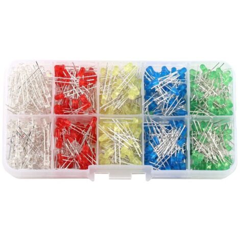 [JAMAIS UTILISÉ] 500Pcs 3mm Diode Ampoule LED Diode Electroluminescente Composants Electroniques Couleur Blanc Rouge Bleu Vert Jaune