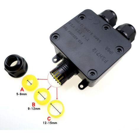 Boîtier De Jonction étanche IP68 Noir – 24A, 450V, ABS/PC – Pour Installations Extérieures