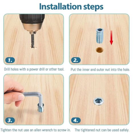 10x Écrous à Visser M6x20mm Pour Meubles - Insert Fileté Bronze - Uxcell