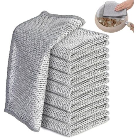 [JAMAIS UTILISÉ] 8 pièces Chiffon de Nettoyage en métal, Chiffons à Vaisselle torchon Multifonctionnel en Fil métallique Anti-Rayures, Chiffons à Microfibre Polyvalents en Fil,réutilisables (Double Co