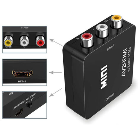 [JAMAIS UTILISÉ] Adaptateur RCA vers HDMI, Mini AV RCA CVBS vers HDMI Vidéo Audio Convertisseurs, Support 720 1080P pour PC Xbox PS3 PS2 TV STB,