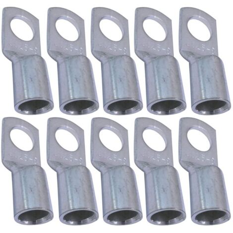 [JAMAIS UTILISÉ] Lot de 10 Cosses Electriques à Oeillet Tubulaire - Oeil - Ø8mm - Non Isolées - pour Conducteur 25mm² - Connecteur de Fil Electrique - Serrage - Couleur Argent NPTERBL