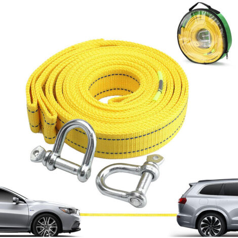 [JAMAIS UTILISÉ] Sangle de remorquage haute résistance avec deux crochets de sécurité en D pour treuil, capacité de 5 tonnes et longueur de 5 m, (1/4)
