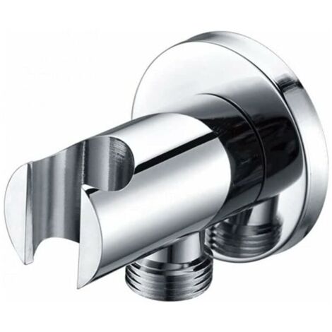 [JAMAIS UTILISÉ] Support de douchette à main, coude de raccordement mural avec support de douche, support rond pour pommeau de douche, coude de douche universel avec support de douche/raccord (argent)