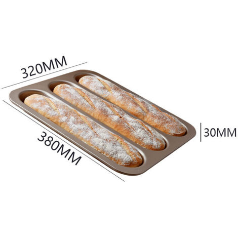 MEIYAXINWIN Moule à Baguette Perforé Anti-Adhésif – 4 Mini-Baguettes, Acier Carbone Noir Pour Pain & Hot-Dogs