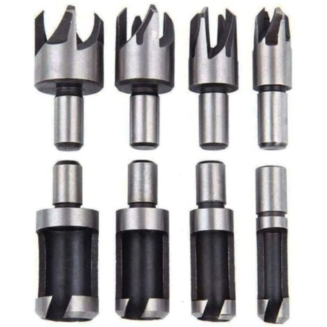 [JAMAIS UTILISÉ] Fraise Bouchonner Bois Lot de 8 Mèche Bouchon Bois Foret Faire Cheville Outil de Coupe pour Faire une Bois Bouchon Cheville Tourillon Goujon Tenon Dowel (1/4)