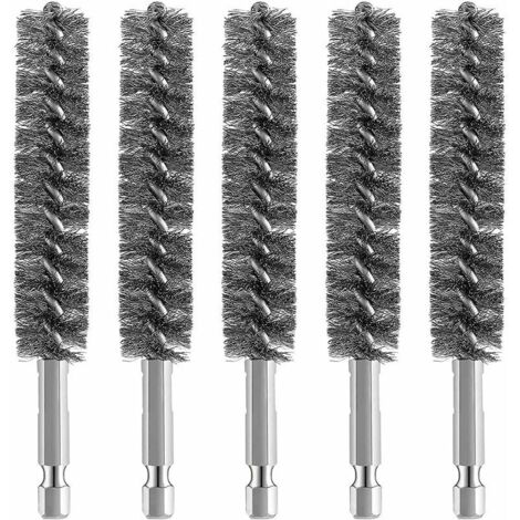 [JAMAIS UTILISÉ] 5pcs Brosse MéTallique de Brosse D'AléSage D'Acier Inoxydable pour la Brosse MéTallique de Nettoyage de Perceuse Brosse D'Acier Inoxydable avec la PoignéE de Tige Hexagonale,pour le m