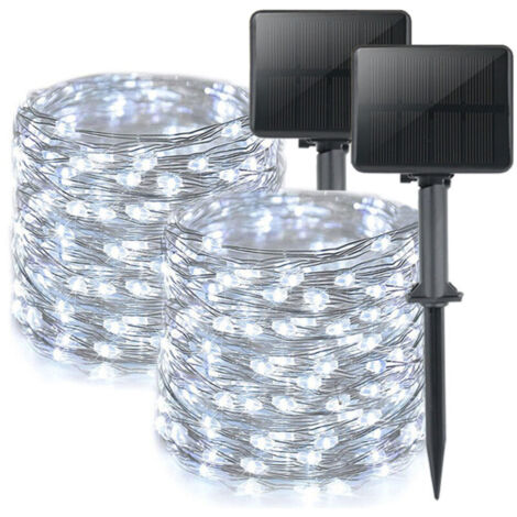 [JAMAIS UTILISÉ] Lot de 2 Guirlande Solaire Exterieur, Totale 16m 160LED Lumineuse Étanche, 8 Modes Décoration pour Jardin Terrasse Cour Noël Mariage Fête, Blanc brillant