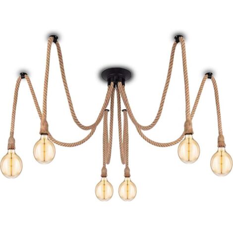 [JAMAIS UTILISÉ] Suspension Industrielle avec Câble Textile - Bricolage Chanvre Corde Rétro Vintage Lustre 6 X 2 Mètres avec Support de Lampe E27 pour Salle à Manger, Hall, Restaurant, Bar, Café (sans (1/4)