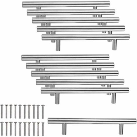 [JAMAIS UTILISÉ] 10 x Acier Inoxydable Poignee de Meuble Cuisine Espacement des Trous de 96 mm, Acier Brossé Poignée en T pour Porte d'armoire Poignées de Porte de Cuisine (1/4)