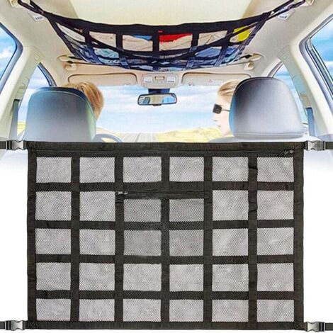 [JAMAIS UTILISÉ] Filet de rangement pour toit de voiture, sac de rangement universel en maille élastique avec fermeture éclair, noir (90 x 65 cm), (1/4)