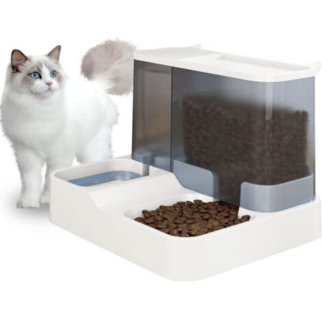 [JAMAIS UTILISÉ] Distributeur Automatique de Nourriture et d'eau pour Chat et Petit Chiens 2 en 1 3.8 L Fontaine Mangeoirs et Abreuvoirs (Blanc)