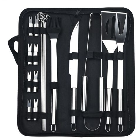 [JAMAIS UTILISÉ] Ensemble d'Outils De Barbecue, 20PCS Barbecue Ustensiles en Acier Inoxydable pour Grillade avec Boîte de Rangement/Spatule/Fourchette/Pince/Brochettes et Pinceau pour Extérieur/Campin