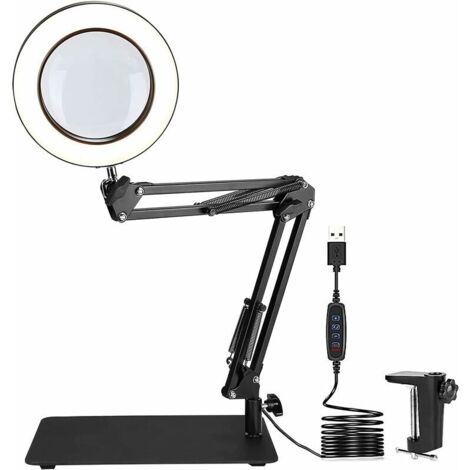 [JAMAIS UTILISÉ] Lampe loupe de Bureau 72LED, 5X Loupe avec lumière Lumière du Jour 1500 Lumens 3 Couleurs Modes loupe Bras pivotant réglable pour Artisanat, Bijoux, Couture, Lecture (Plier) (1/4)
