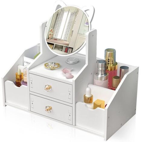 [JAMAIS UTILISÉ] Organisateur de Maquillage, Rangement Cosmétiques,avec 2 Tiroirs et 4 Compartiments de Différentes Tailles,Organisateur Cosmétique,Avec Miroir de Maquillage étagère, pour Maquillage e (1/4)