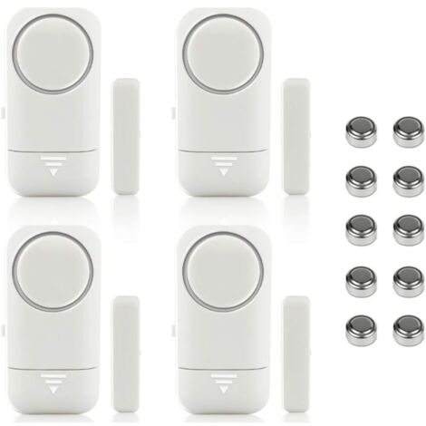 [JAMAIS UTILISÉ] Lot de 4 alarmes magnétiques pour fenêtre et porte - Alarme maison- Système anti-vol sans fil - Piles incluses- Anti-Intrusion Anti-Vol Contre Cambriolage Détecteurs 120dB Sirène avec (1/4)