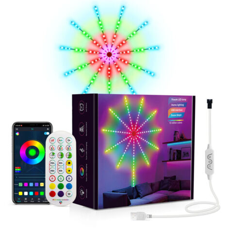 [JAMAIS UTILISÉ] Ruban LED Feux d'artifice à LED avec contrôle par application USB, lumières en forme d'étoile, 156 LED, 213 modes, guirlandes lumineuses d'intérieur étanches avec télécommande pour dé (1/4)