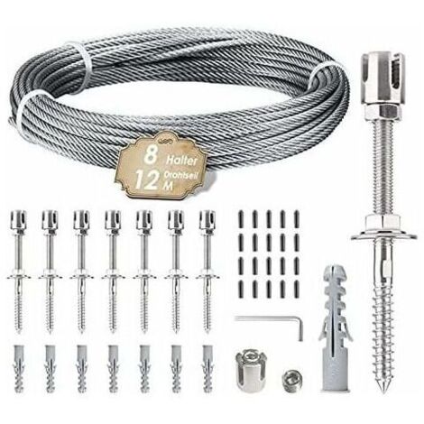 [JAMAIS UTILISÉ] Support pour plantes grimpantes, kit de suspension de corde en acier inoxydable de 12 m avec câble en acier inoxydable de 3 mm et 8 tendeurs pour jardin/mur en béton/câble de clôture/