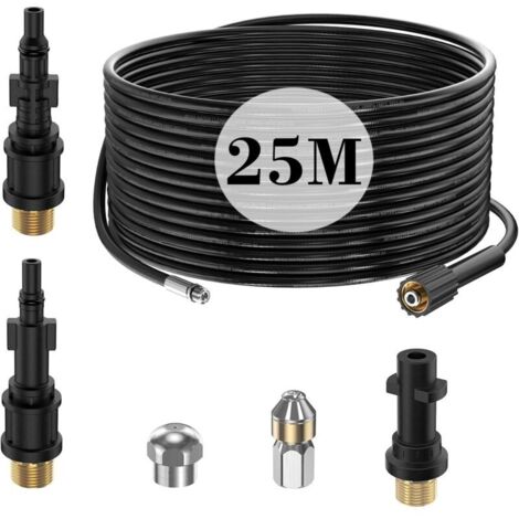 [JAMAIS UTILISÉ] 25M Tuyau Déboucheur Canalisation Nettoyage Haute Pression pour Kärcher K2 K3 K4 K5 K6 K7 HD HDS, 180Bar Kit Furet Professional avec Buse Rigides + Rotatives,Adaptateur pour Lavor Par
