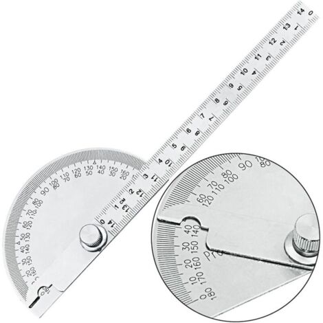 [JAMAIS UTILISÉ]Rapporteur d'angle en acier inoxydable 0-180 ° Goniomètre d'angle avec règle de mesure de 140 mm, détecteur d'angle en métal avec vis de blocage, rapporteur universel, peinture dessin,