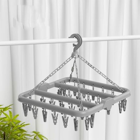 [JAMAIS UTILISÉ]Support Chaussettes Etendoir, Etendoir Chaussette avec 32 Pinces pour sous Vêtements, Chaussettes, Durable Pinces à Linge en Plastique pour Intérieur Et Extérieurc, Gris (1/4)