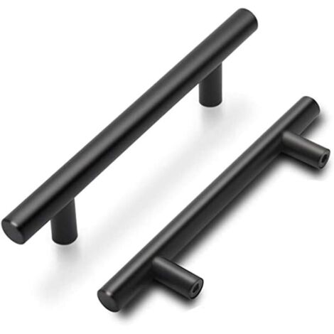 Lot de 5 goldenwarm Poignées Meuble Noires Poignées de Porte Cuisine Noires Poignées de Meuble Cuisine Noires avec Finition Mate en Acier Inoxydable Entraxe 96mm (1/4)