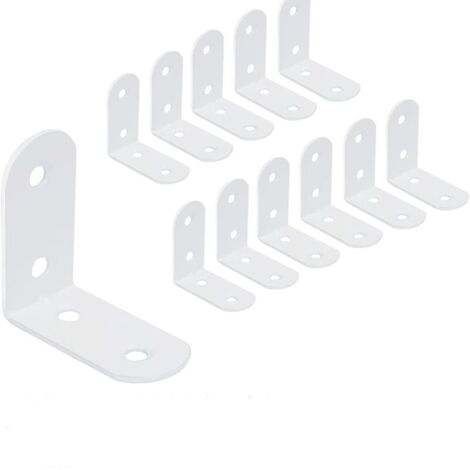 Lot de 12 équerres d'angle en acier inoxydable 40 x 40 mm pour fixation de meubles en bois Blanc