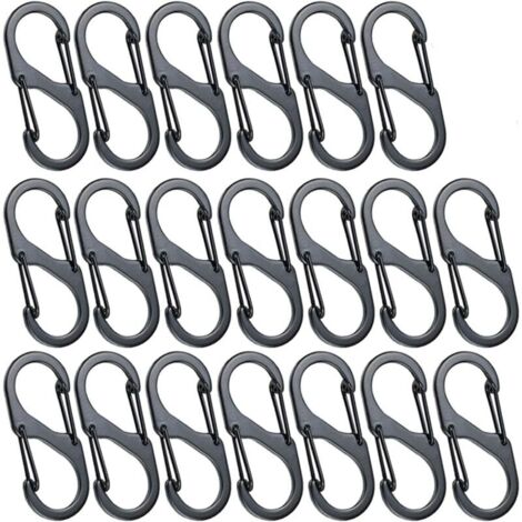 20pcs Mini Mousquetons en Forme de S Mousqueton en Alliage d'Aluminium 8 Formes Durable Léger Étanche Double Boucle pour la Maison en Plein Air Randonnée Pêche Camping Voyage Etc - Noir(40mm)