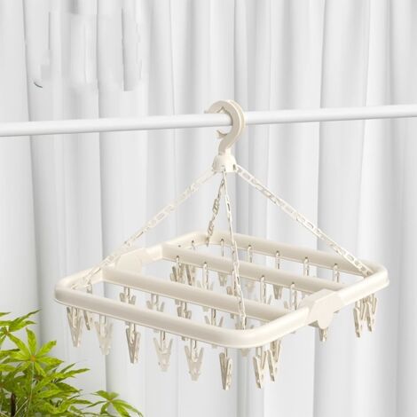 [JAMAIS UTILISÉ]Support Chaussettes Etendoir, Etendoir Chaussette avec 32 Pinces pour sous Vêtements, Chaussettes, Durable Pinces à Linge en Plastique pour Intérieur Et Extérieurc, Blanc (1/4)