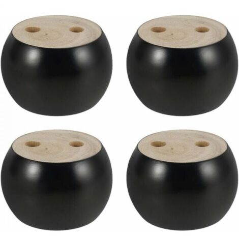 [JAMAIS UTILISÉ]Lot de 4 pieds de meuble ronds en bois de 5 cm de hauteur pour canapé, lit, fauteuil, armoire, avec vis et rubans (noir) (1/4)