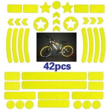42 Pièces Sticker reflechissant Casque Velo,Bande reflechissante Velo autocollante,Autocollants Réfléchissants pour Vélos,Sticker reflechissant Velo pour Scooter(jaune)
