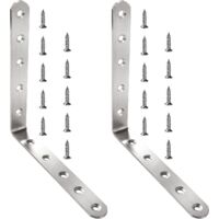 2 x L-Shaped Corner Brackets 150 x 150 x 20 x 3 mm Stainless Steel Corner Bracket, 90 Degree Bracket, Right Angle Bracket, with 20 Pieces Screws, for Wood Furniture Cupboard