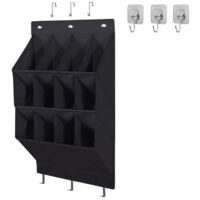 Over the Door Shoe Organizer, 12 Pockets Hanging Shoe Storage Rack with Large Deep Pockets, Oxford 600D Fabric Grey Shoe Storage Rack with 6 hook for Shoes, Slipper,Home Accessories etc-Noir